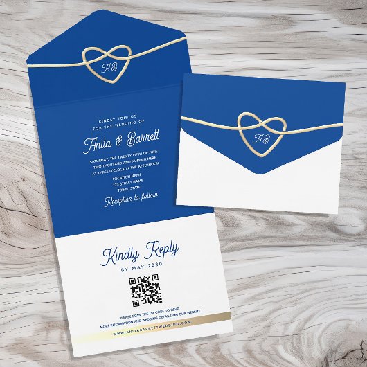 Royal Blue Huwelijks QR Code All In One Uitnodiging