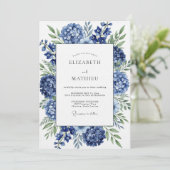 Royal Blue Hydrangea Bloom Wedding Kaart (Staand voorkant)