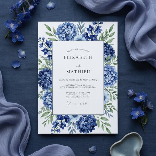 Royal Blue Hydrangea Bloom Wedding Kaart