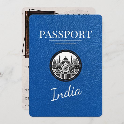 Royal Blue India Passport Bewaar de datum Save The Date (Voorkant / Achterkant)