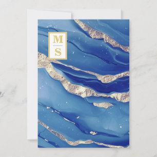 *~ Royal Blue Initialen Agate AR66 RSVP QR bruilof Kaart