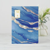 *~ Royal Blue Initialen Agate AR66 RSVP QR bruilof Kaart (Staand voorkant)