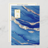 *~ Royal Blue Initialen Agate AR66 RSVP QR bruilof Kaart (Voorkant / Achterkant)