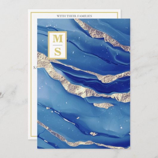 *~ Royal Blue Initialen Agate AR66 RSVP QR bruilof Kaart (Voorkant / Achterkant)