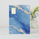 *~ Royal Blue Initialen Agate QR AR66 RSVP bruilof Kaart (Staand voorkant)