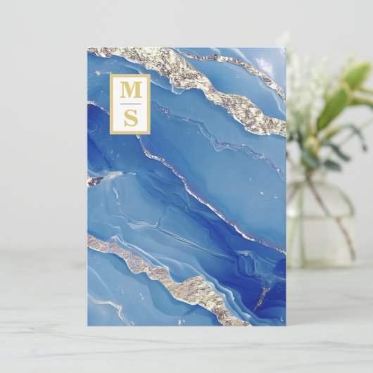 *~ Royal Blue Initialen Agate QR AR66 RSVP bruilof Kaart (Staand voorkant)