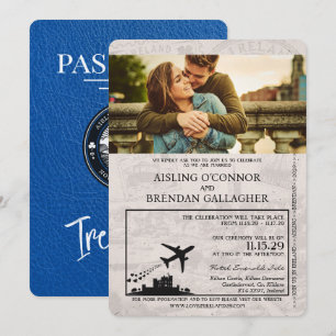 Royal Blue Ireland Passport Wedding Invitation Kaart