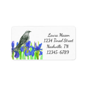 Royal Blue Iris Mockingbird Return Address Etiket