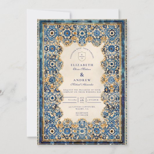 Royal Blue Islamic Wedding Kaart (Voorkant)
