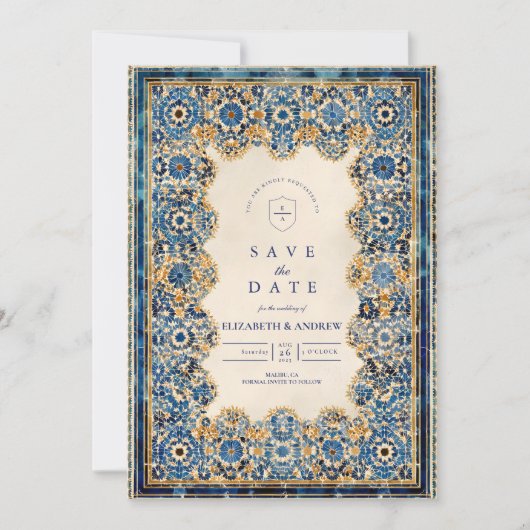 Royal Blue Islamic Wedding Save The Date (Voorkant)