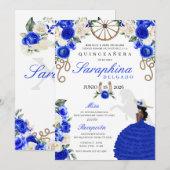 Royal Blue & Ivoor Rozen Western Quinceañera Kaart (Voorkant / Achterkant)