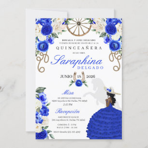 Royal Blue & Ivoor Rozen Western Quinceañera Kaart