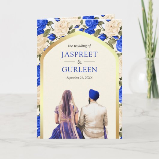 Royal Blue Ivory Bloemen Alles in een Sikh bruilof (Voorkant)