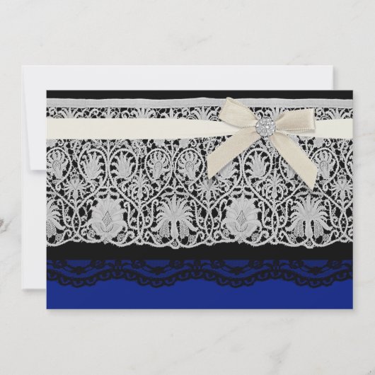 Royal Blue Ivory Elegant Lace Wedding Invitation Kaart (Voorkant)