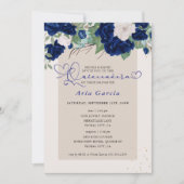 Royal Blue Ivory Floral Rozen Quinceanera en Mass Kaart (Voorkant)