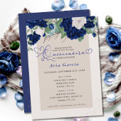 Royal Blue Ivory Floral Rozen Quinceanera en Mass Kaart