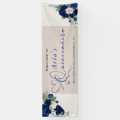 Royal Blue Ivory Floral Rozen Quinceanera Welkom Spandoek (Verticaal)