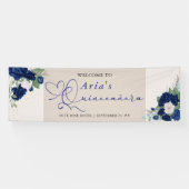 Royal Blue Ivory Floral Rozen Quinceanera Welkom Spandoek (Horizontaal)