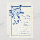 Royal Blue Ivory Toile Floral Wedding Kaart (Voorkant / Achterkant)