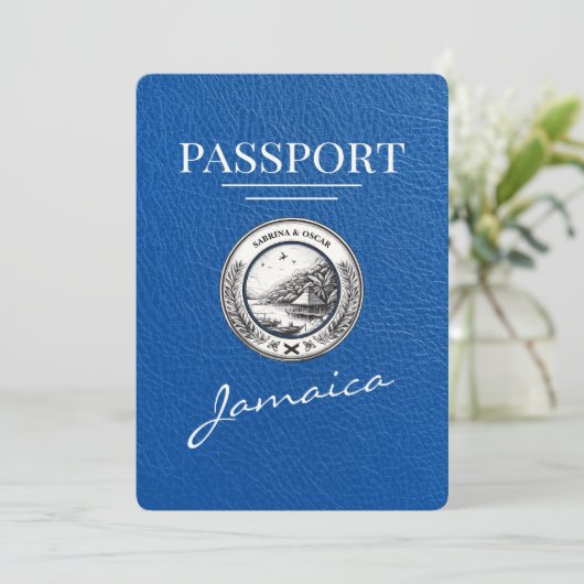 Royal Blue Jamaica Passport Bewaar de datum Save The Date (Staand voorkant)