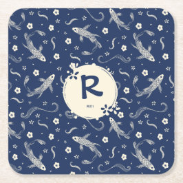 Royal Blue Japans Koi Design Kartonnen Onderzetters
