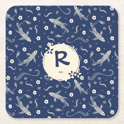 Royal Blue Japans Koi Design Kartonnen Onderzetters (Voorkant)