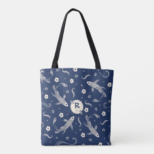 Royal Blue Japans Koi Design Tote Bag (Achterkant)