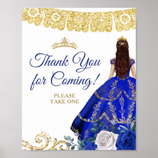 Royal Blue Jurken Bloemen Quinceañera Dank u Poster (Voorkant)
