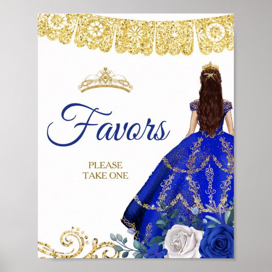 Royal Blue Jurken Bloemen Quinceañera Favorieten Poster (Voorkant)