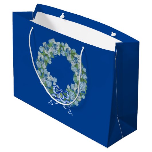 Royal Blue KerstChinoiserie Wreath Groot Cadeauzakje (Achterkant Gekanteld)