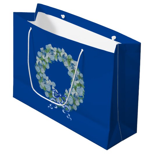 Royal Blue KerstChinoiserie Wreath Groot Cadeauzakje (Voorkant Gekanteld)
