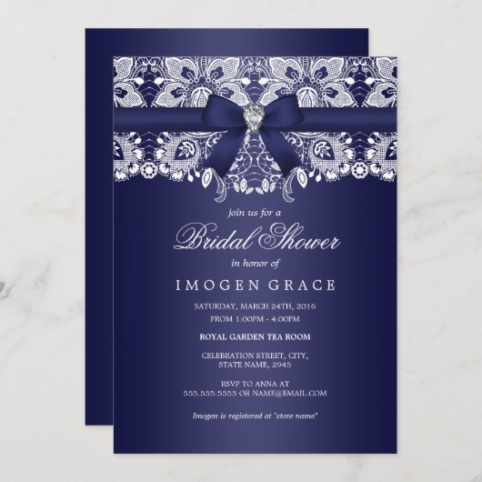 Royal Blue Lace & Bow Vrijgezellenfeest Kaart (Voorkant / Achterkant)