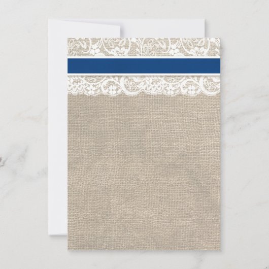 Royal Blue Lace & Burlap Wedding Invite 2 Kaart (Achterkant)