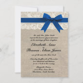 Royal Blue Lace & Burlap Wedding Invite 2 Kaart (Voorkant)