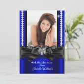 Royal Blue Lace Diamond Heart Foto Birthday Party Kaart (Staand voorkant)