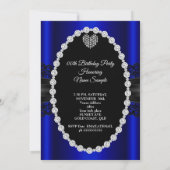 Royal Blue Lace Diamond Heart Foto Birthday Party Kaart (Achterkant)