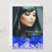 Royal Blue Lace en Jewel Bow Quinceanera Kaart (Voorkant)