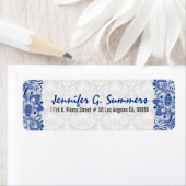 Royal Blue Lace en White Floral Damaskers Etiket (Insitu)