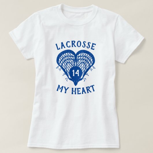 Royal Blue Lacrosse My Heart T-Shirt (Design voorkant)
