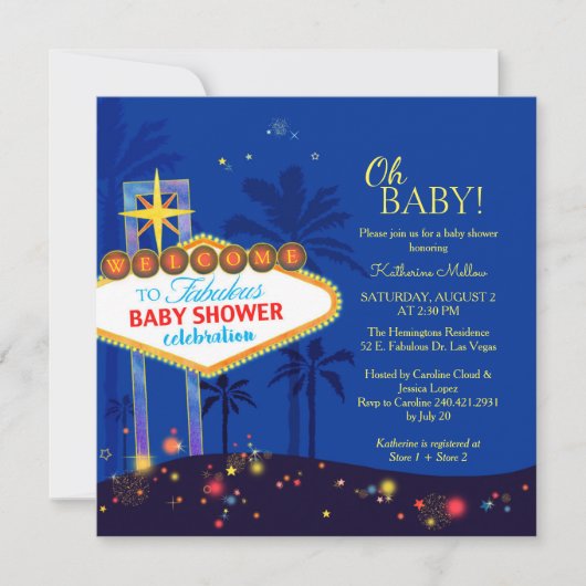 Royal Blue Las Vegas Baby shower Kaart (Voorkant)