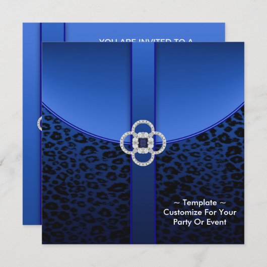 Royal Blue Leopard Party Uitnodiging (Voorkant / Achterkant)