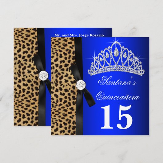 Royal Blue Leopard Quinceanera Uitnodigingen (Voorkant / Achterkant)