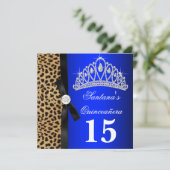 Royal Blue Leopard Quinceanera Uitnodigingen (Staand voorkant)