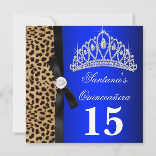 Royal Blue Leopard Quinceanera Uitnodigingen (Voorkant)