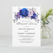 Royal Blue Lila Paars Floral Rehearsal Dinner Kaart (Staand voorkant)