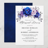 Royal Blue Lila Paars Floral Rehearsal Dinner Kaart (Voorkant / Achterkant)