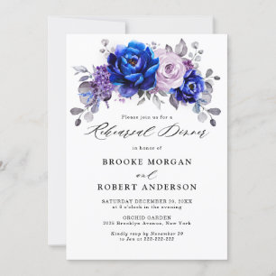 Royal Blue Lila Paars Floral Rehearsal Dinner Kaart