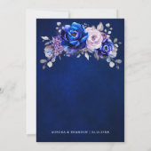Royal Blue Lila Paars Floral Wedding Kaart (Achterkant)