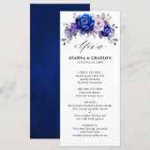 Royal Blue Lila Paars Floral Wedding Menu (Voorkant / Achterkant)