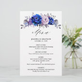 Royal Blue Lila Paars Floral Wedding Menu (Staand voorkant)